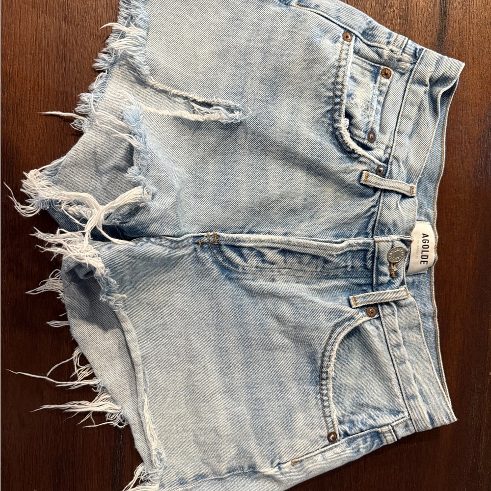 Agolde Distressed Light Blue Jean Shorts